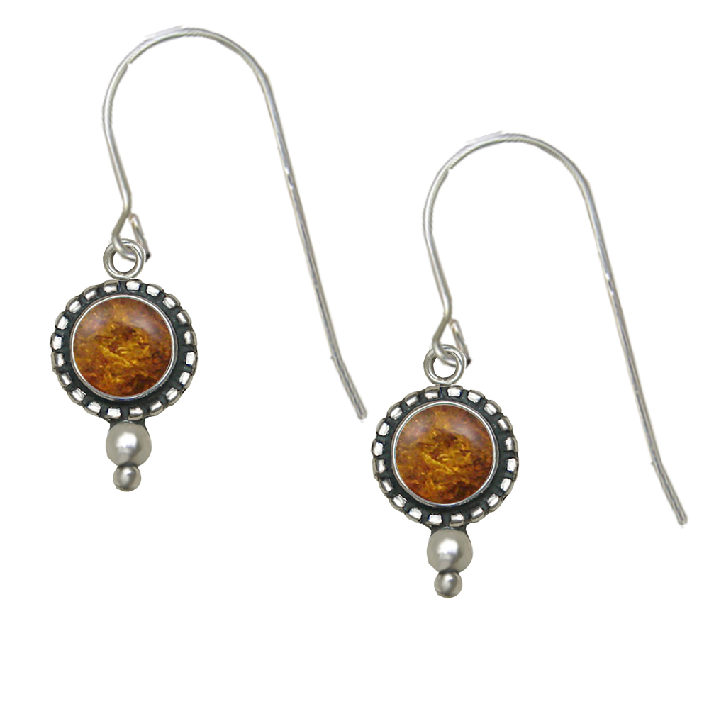 Sterling Silver Little Amber Gemstone Drop Dangle Earrings